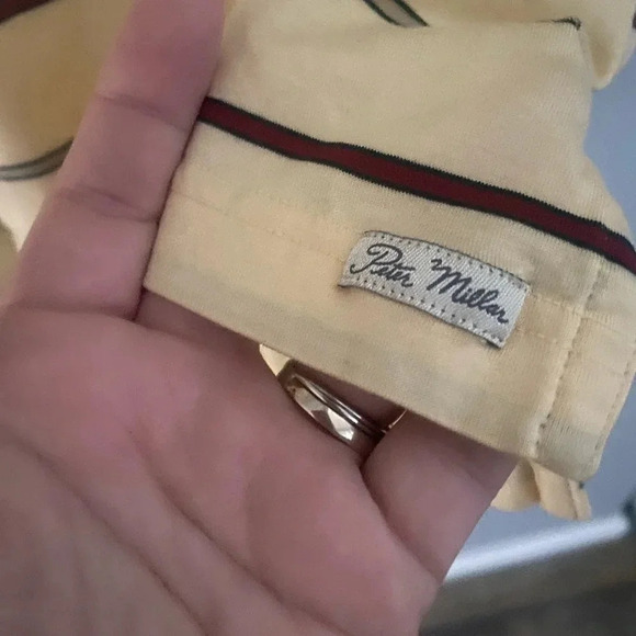Peter Millar Double Mercerized Cotton Golf Polo Striped Shirt Medium Yellow - Picture 4 of 7